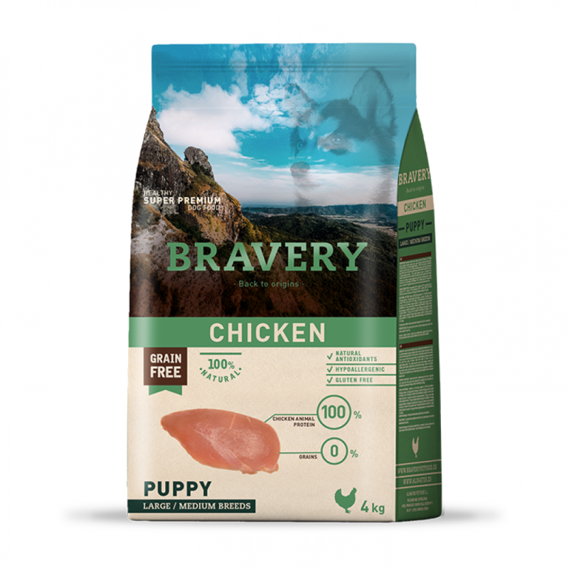 Bravery Chicken Medium & Large Breeds Puppy – Пълноценна храна за подрастващи кученца от средни и едри породи с пилешко