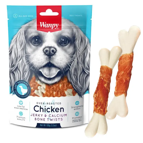 Wanpy Chicken Jerky & Calcium Bone Twists 100g
