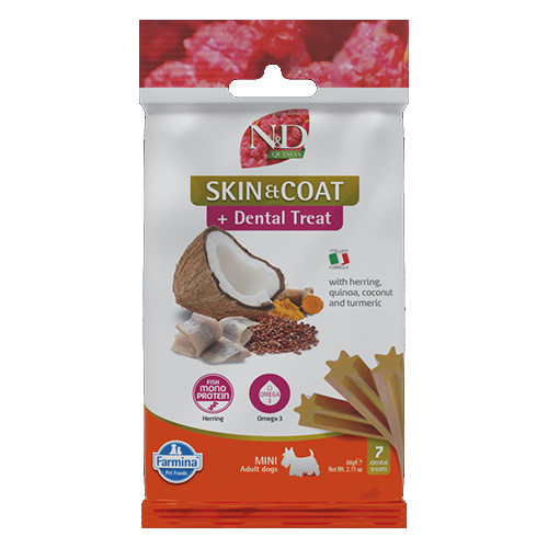 N&D Quinoa Skin & Coat Mini Dental Care Treat with Herring, Coconut and Turmeric 60g