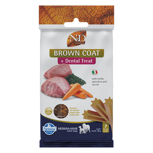 N&D Brown Coat Medium&Maxi Dental Care Treat With Lamb, Spirulina and Carrot 100g