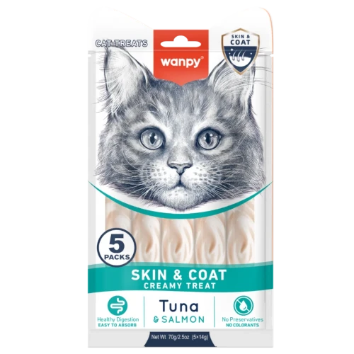 Wanpy Skin & Coat Creamy Cat Treat 5x14g