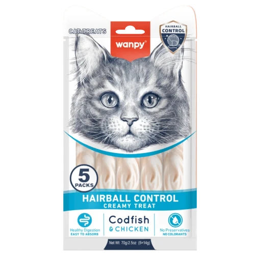Wanpy Hairball Control Creamy Cat Treat 5x14g